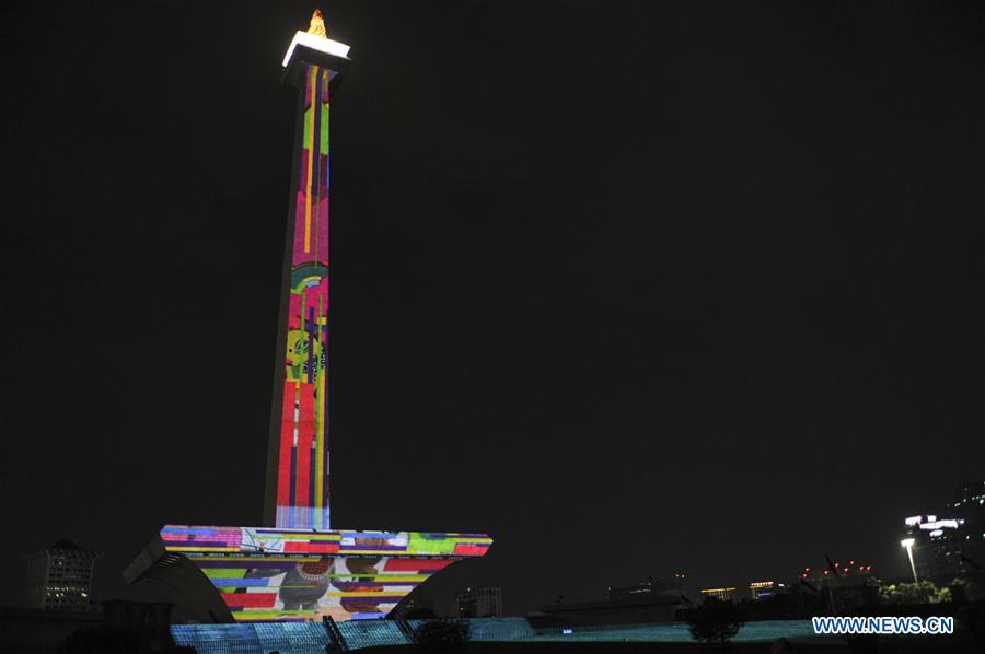 (SP)INDONESIA-JAKARTA-NATIONAL MONUMENT-VIDEO MAPPING